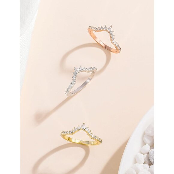 Wedding Stackable Bands Copper CZ Half Eternity Rings for Women Size 3-12 - Picture 3 of 6